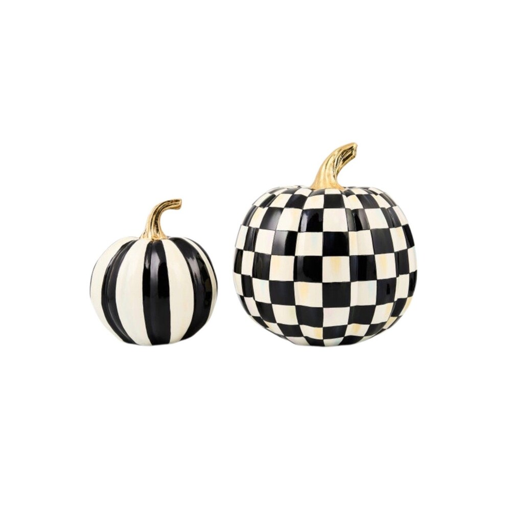 Mackenzie Childs Courtly Stripe Small & Check Medium Pumpkin Set